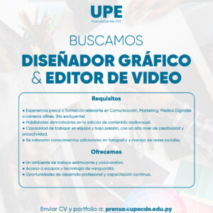 Buscamos Diseñador Grafico y Editor de Videos