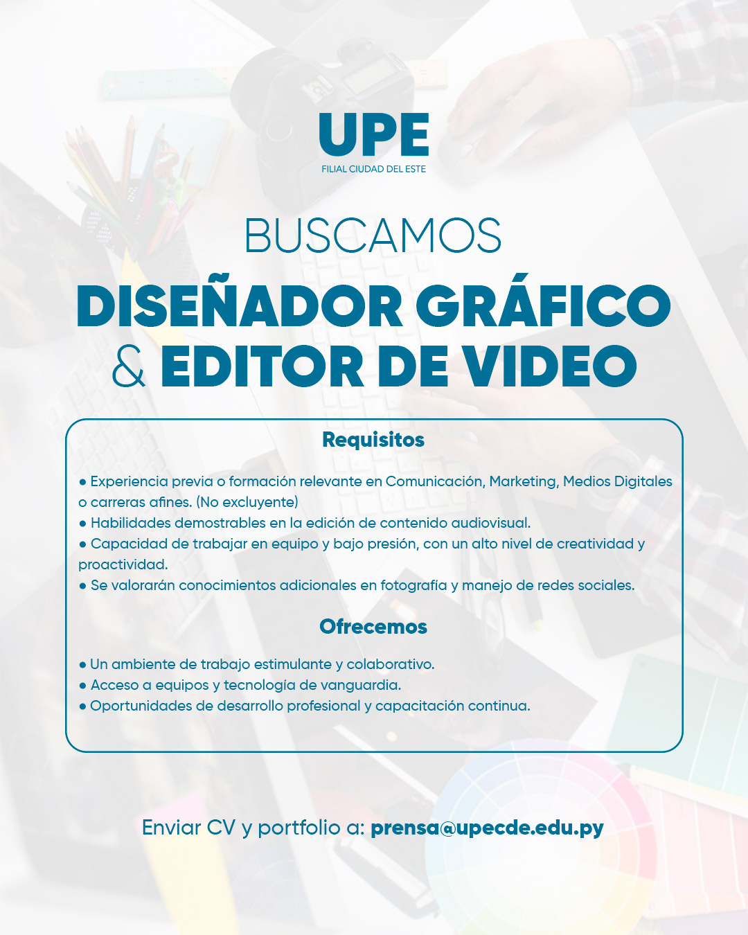 Buscamos Diseñador Grafico y Editor de Videos