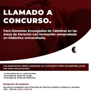 Dispone el llamado a concurso de títulos, méritos y aptitudes para ocupar cargo docente en la categoría de profesor