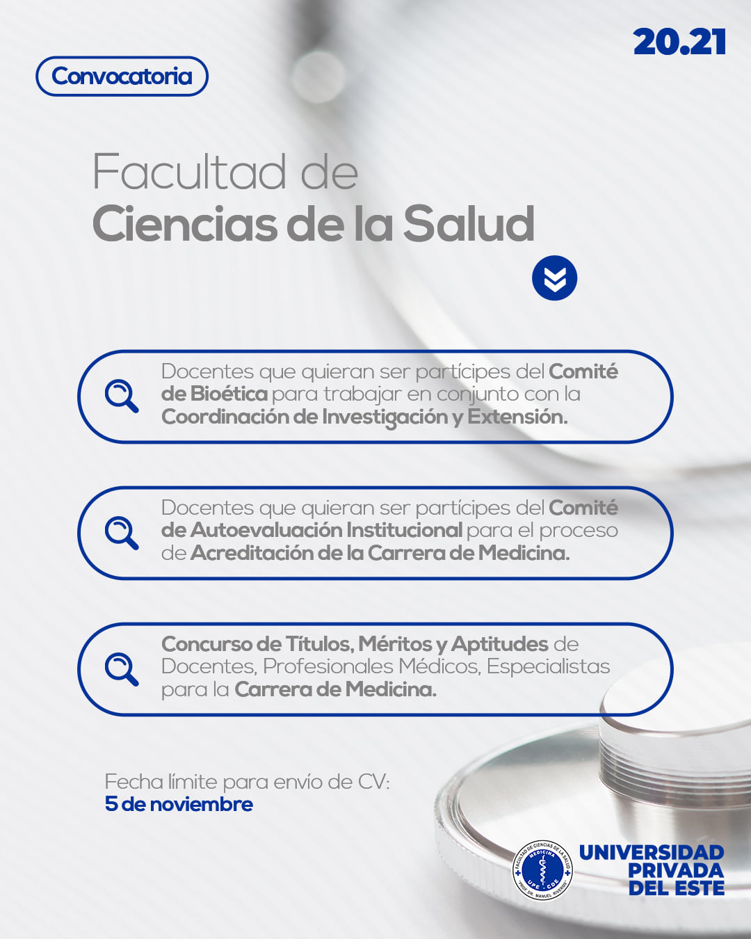 Convocatoria para la conformación del Comité de Bioética de la Facultad de Ciencias de la Salud “Dr. Manuel Riveros” Carrera de Medicina