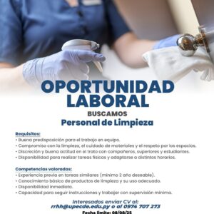 Convocatoria para personal de limpieza en la Universidad Privada del Este – Filial Ciudad del Este